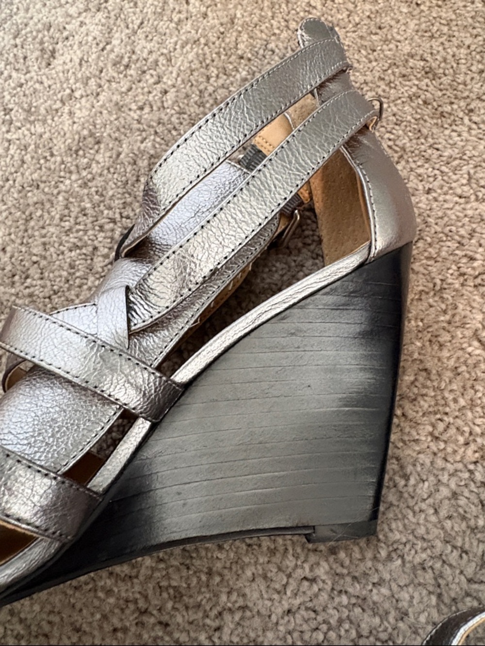 Nine West Metallic Strappy Wedge Sandals - Silver leather. Sz 7. Worn 1x. - Picture 8 of 8